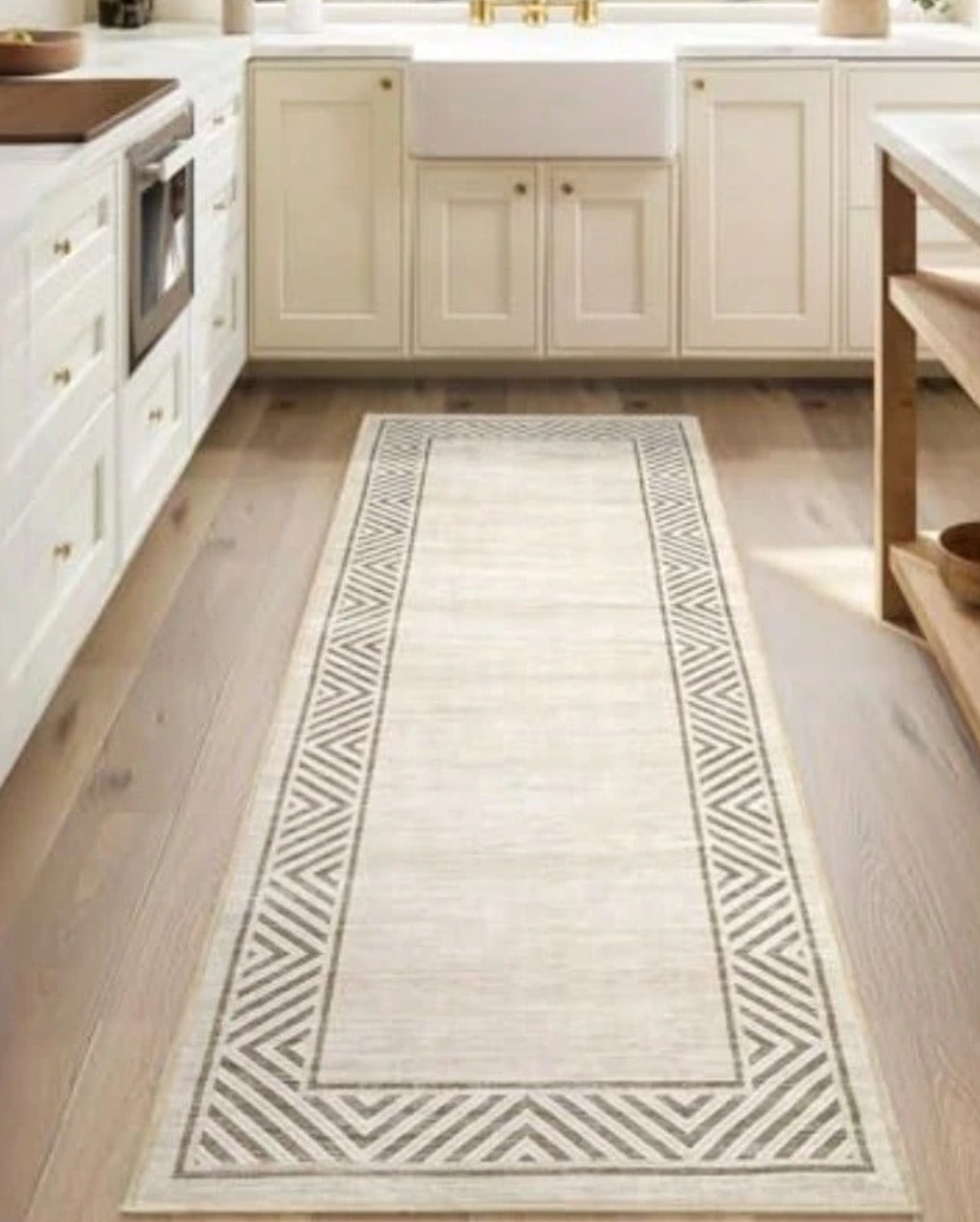 Commercial Kitchen Mats - Geometric Gold Floral Feather Long Runner