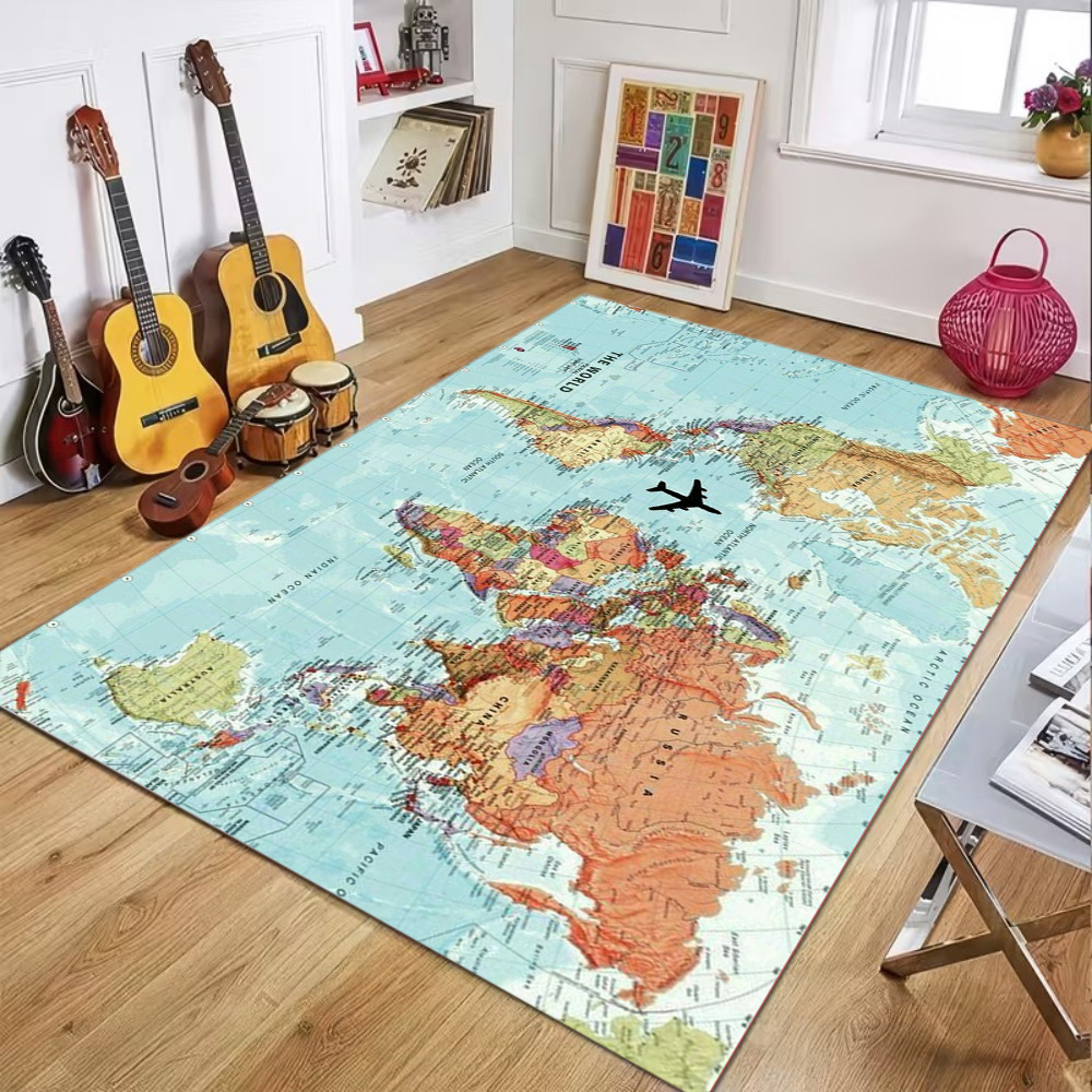 Commercial Kitchen Mats - World Map Printed Carpet Children's Education