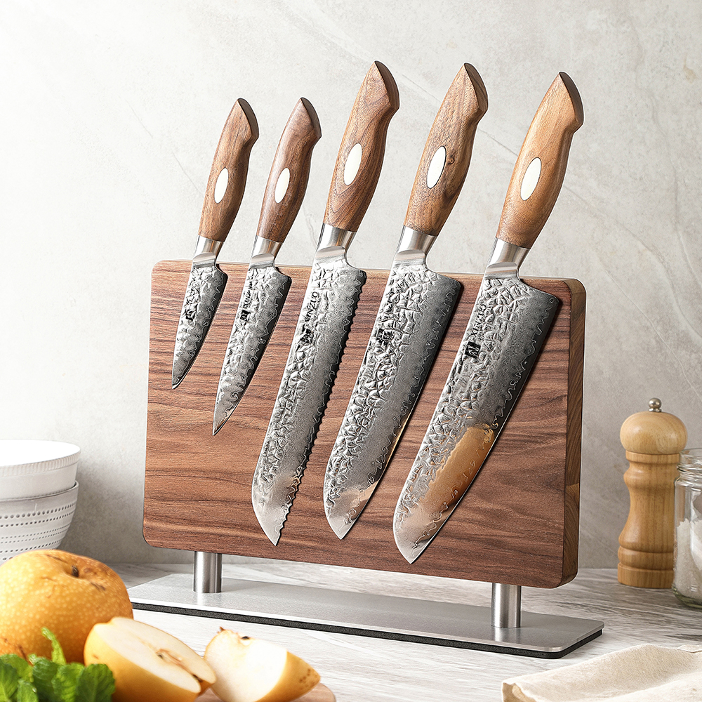 Commercial Kitchen Knife Holder - XINZUO Walnut Solid Wood+430 Stainless Steel