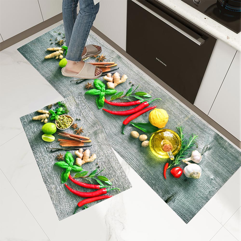 Commercial Kitchen Mats - 1PC Vegetable Grains Spices Kitchen Carpet