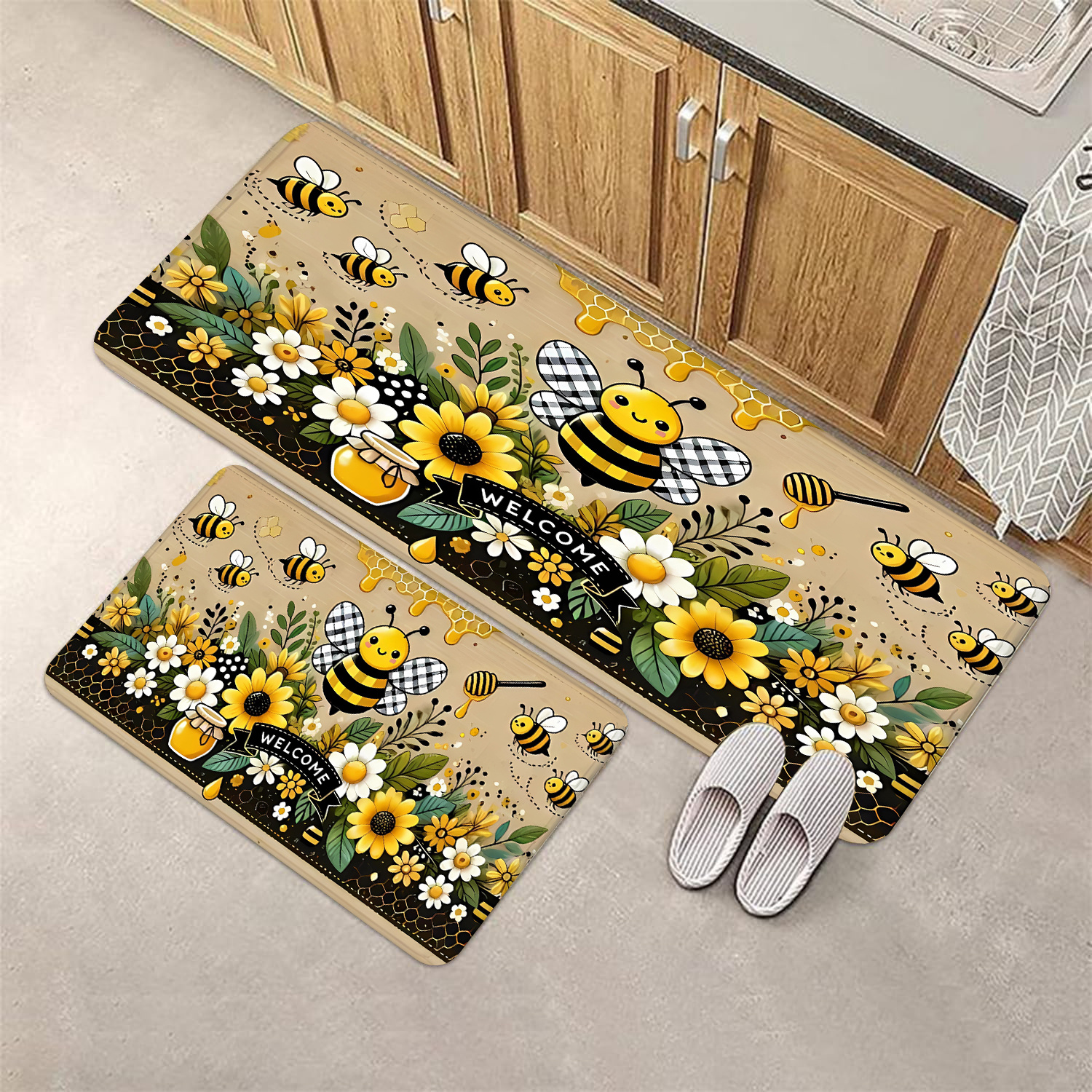 Bee Flower Kitchen Long Carpet - مراجعة Commercial Kitchen Mats وسعره