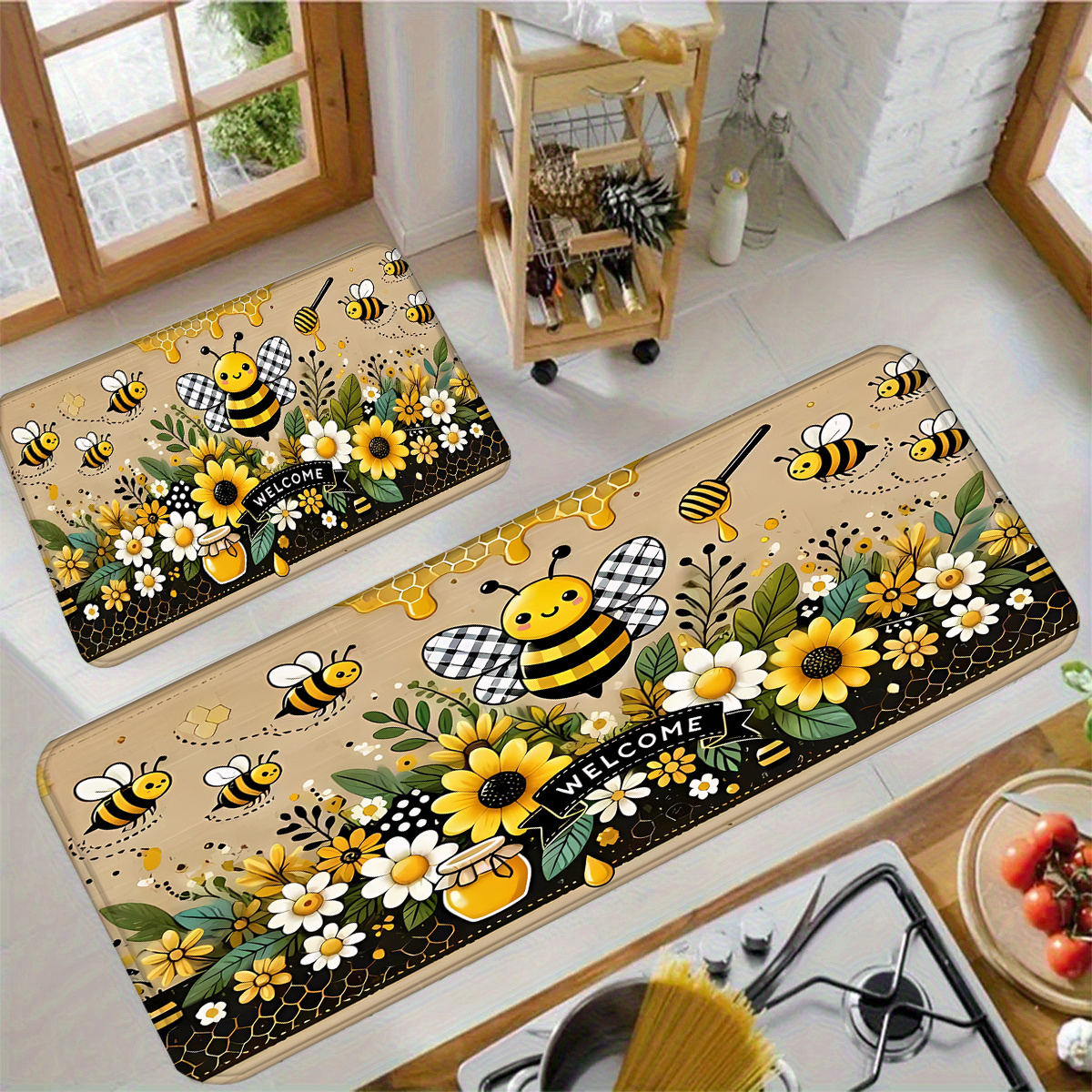 Bee Flower Kitchen Long Carpet - مراجعة Commercial Kitchen Mats وسعره