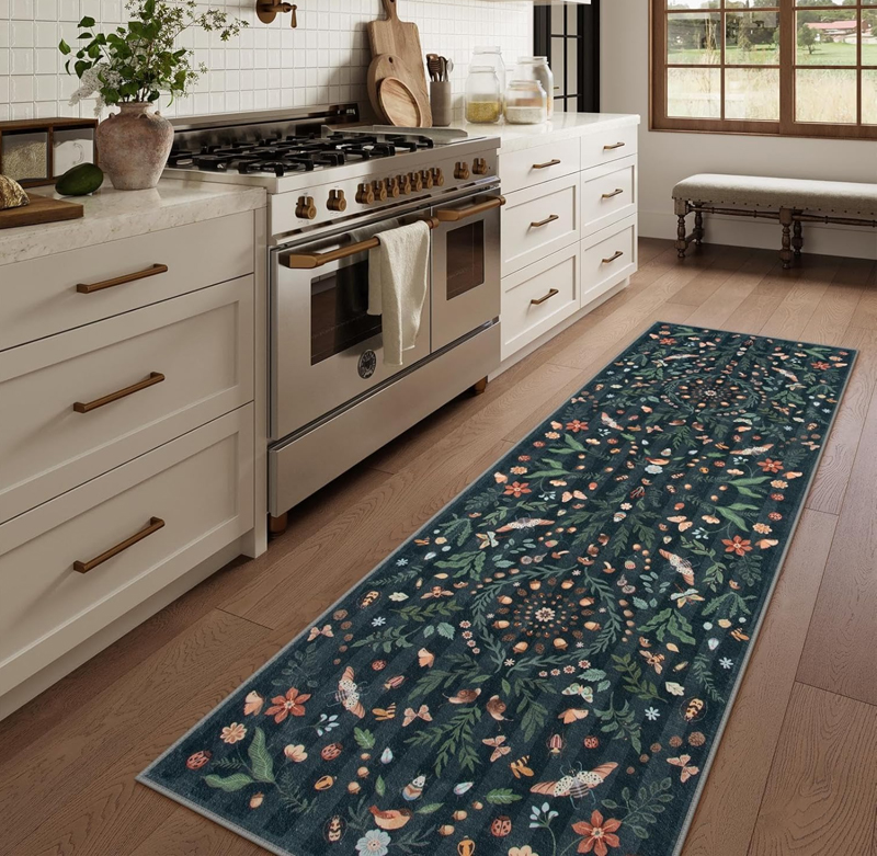 Elegant Dark Base Floral Long  - مراجعة Commercial Kitchen Mats وسعره